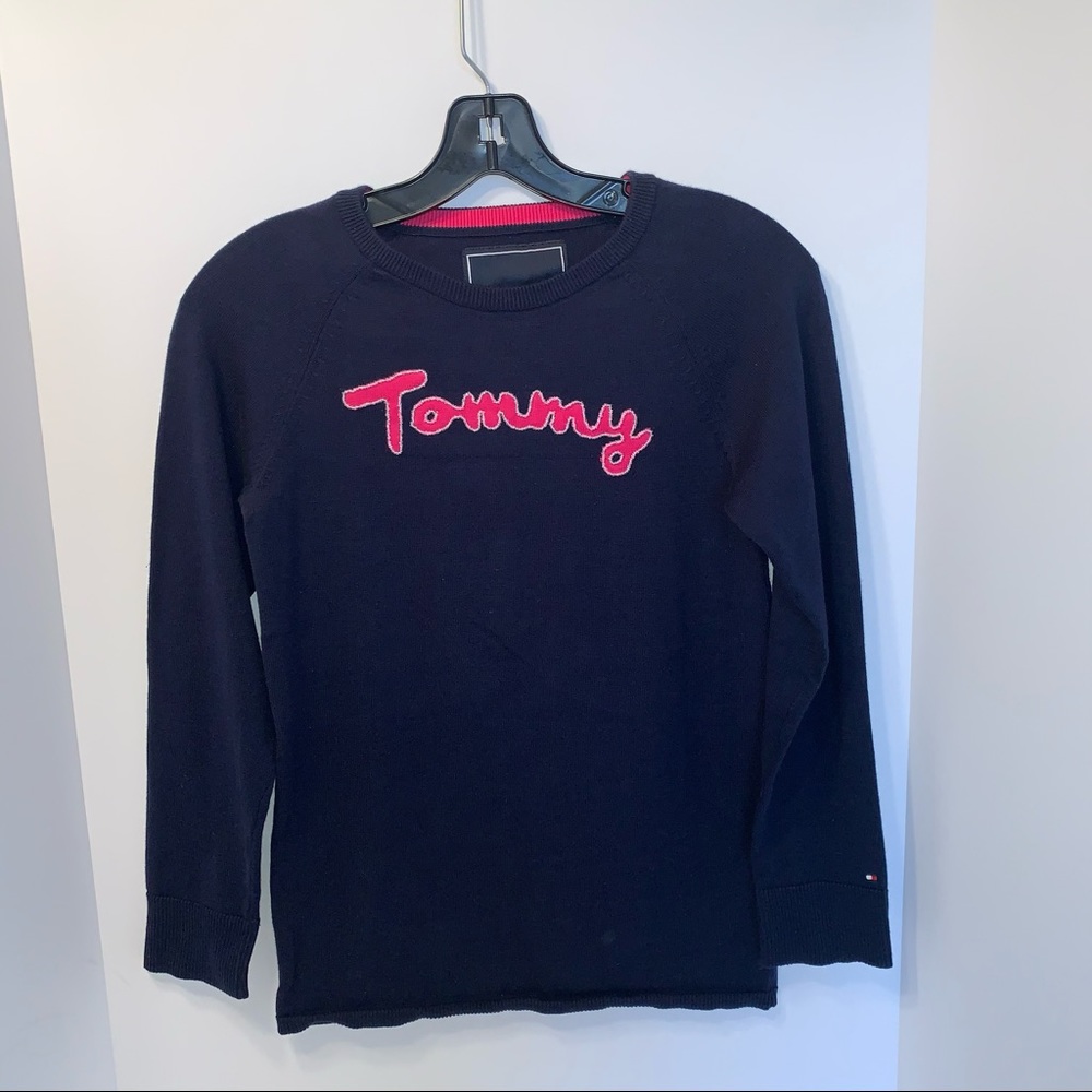 TOMMY HILFIGER pullover sweater size L 12-14 navy blue long sleeve